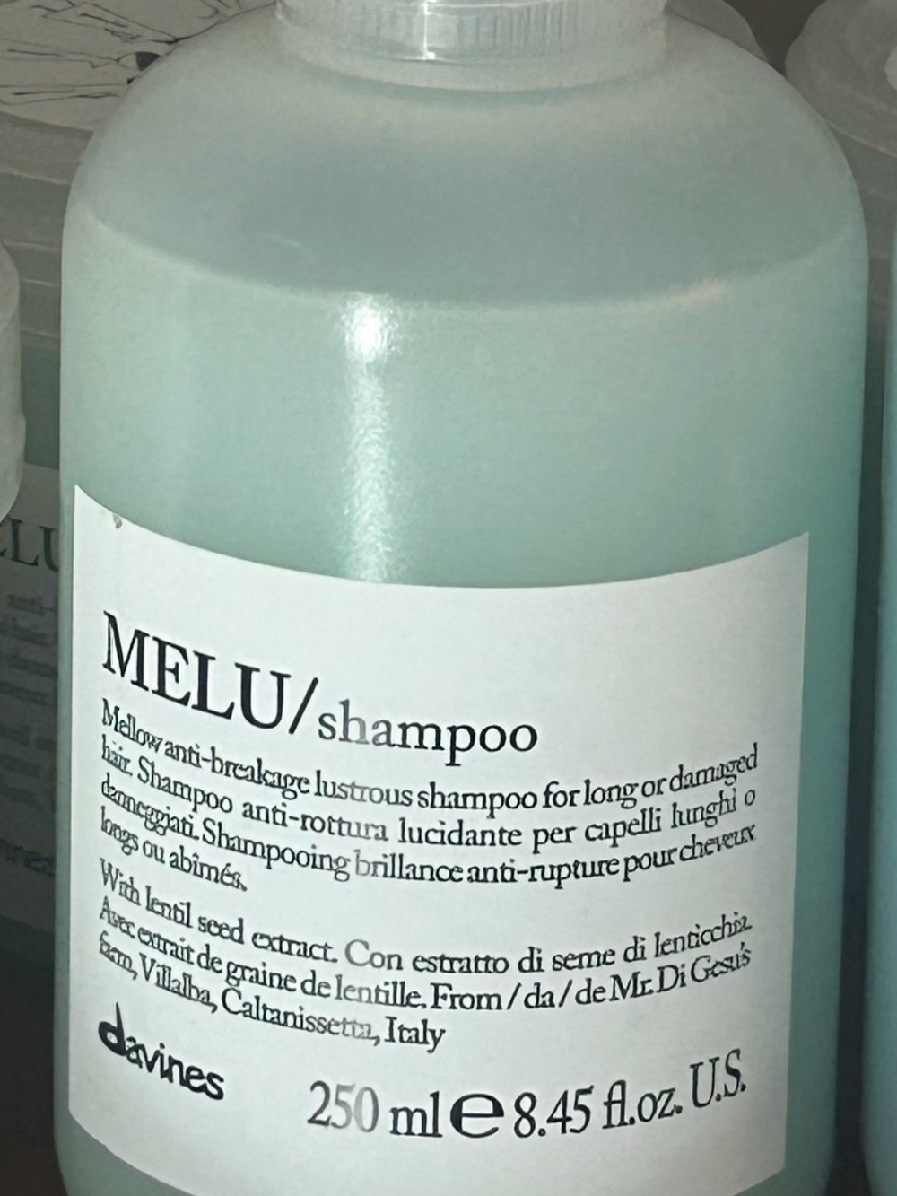 Davines MELU Shampoo - Pale Seafoam Green Bottle 8.45oz
